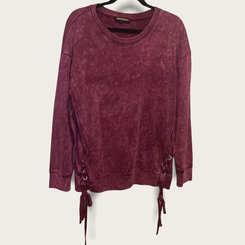 Madden NYC Stone Wash Lace Up Sweater size L